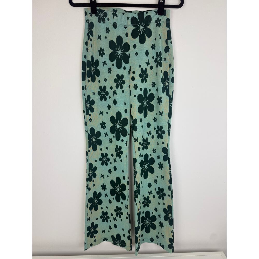 Urban Outfitters Womens Bryn Pull-On Festival Green Floral Flare Pants Medium
